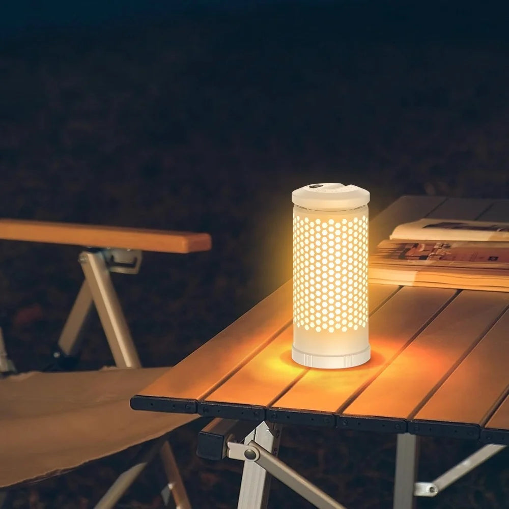 Camping Light, 3000Mah Rechargeable Camping Lantern, Honeycomb Design Adjustable Camping LED Lantern, Warm & White Light Color with 180° Rotating Camping Light for Camping Tent Picnic Glamping