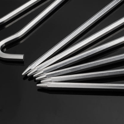 Tent Pegs - Aluminium Tent Stakes Pegs with Hook - 7’’ Hexagon Rod Stakes Nail Spike Garden Stakes Camping Pegs for Pitching Camping Tent, Canopies