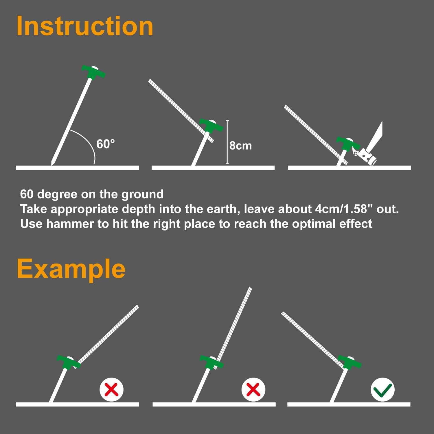 11 Inch Tent Stakes 10 Pcs Non-Rust Metal Ground Anchors, Heavy Duty Spikes with 4 Ropes for Outdoor Camping, Green