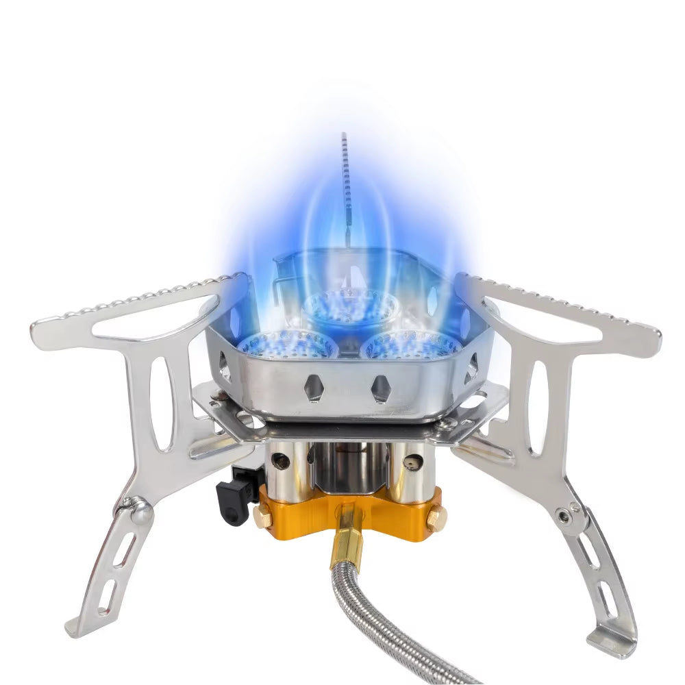 3 Heads Gas Stove Tourist Camping Burners Folding Backpacking Furnace 5800W Outdoor Hiking Picnic BBQ Cooking Equipment