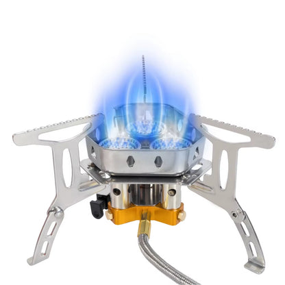 3 Heads Gas Stove Tourist Camping Burners Folding Backpacking Furnace 5800W Outdoor Hiking Picnic BBQ Cooking Equipment