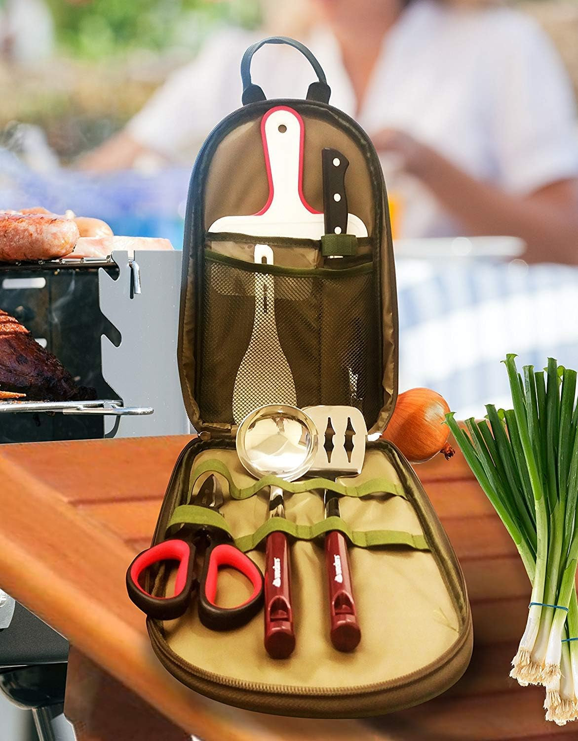 Camp Kitchen Cooking Utensil Set Travel Organizer Grill Accessories Portable Compact Gear for Backpacking BBQ Camping Hiking Travel Cookware Kit Water Resistant Case