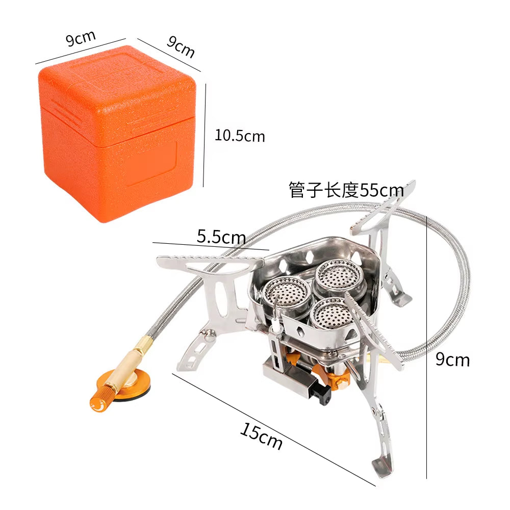 3 Heads Gas Stove Tourist Camping Burners Folding Backpacking Furnace 5800W Outdoor Hiking Picnic BBQ Cooking Equipment