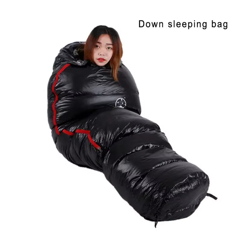 Very Warm White Goose down Filled Adult Mummy Style Sleeping Bag Fit for Winter Thermal 4 Kinds of Thickness Camping Travel