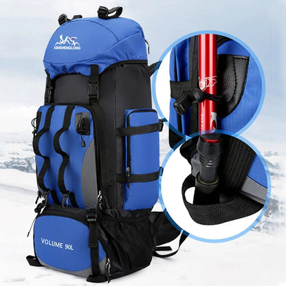 NNEOBA 90L Waterproof Camping Backpack with Cover Blue