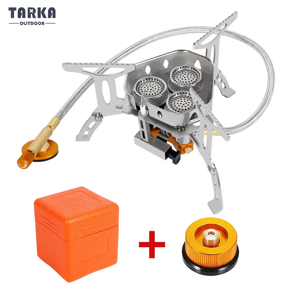 3 Heads Gas Stove Tourist Camping Burners Folding Backpacking Furnace 5800W Outdoor Hiking Picnic BBQ Cooking Equipment
