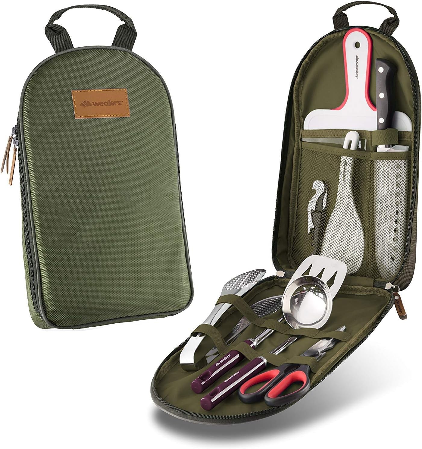 Camp Kitchen Cooking Utensil Set Travel Organizer Grill Accessories Portable Compact Gear for Backpacking BBQ Camping Hiking Travel Cookware Kit Water Resistant Case