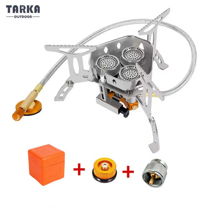 3 Heads Gas Stove Tourist Camping Burners Folding Backpacking Furnace 5800W Outdoor Hiking Picnic BBQ Cooking Equipment