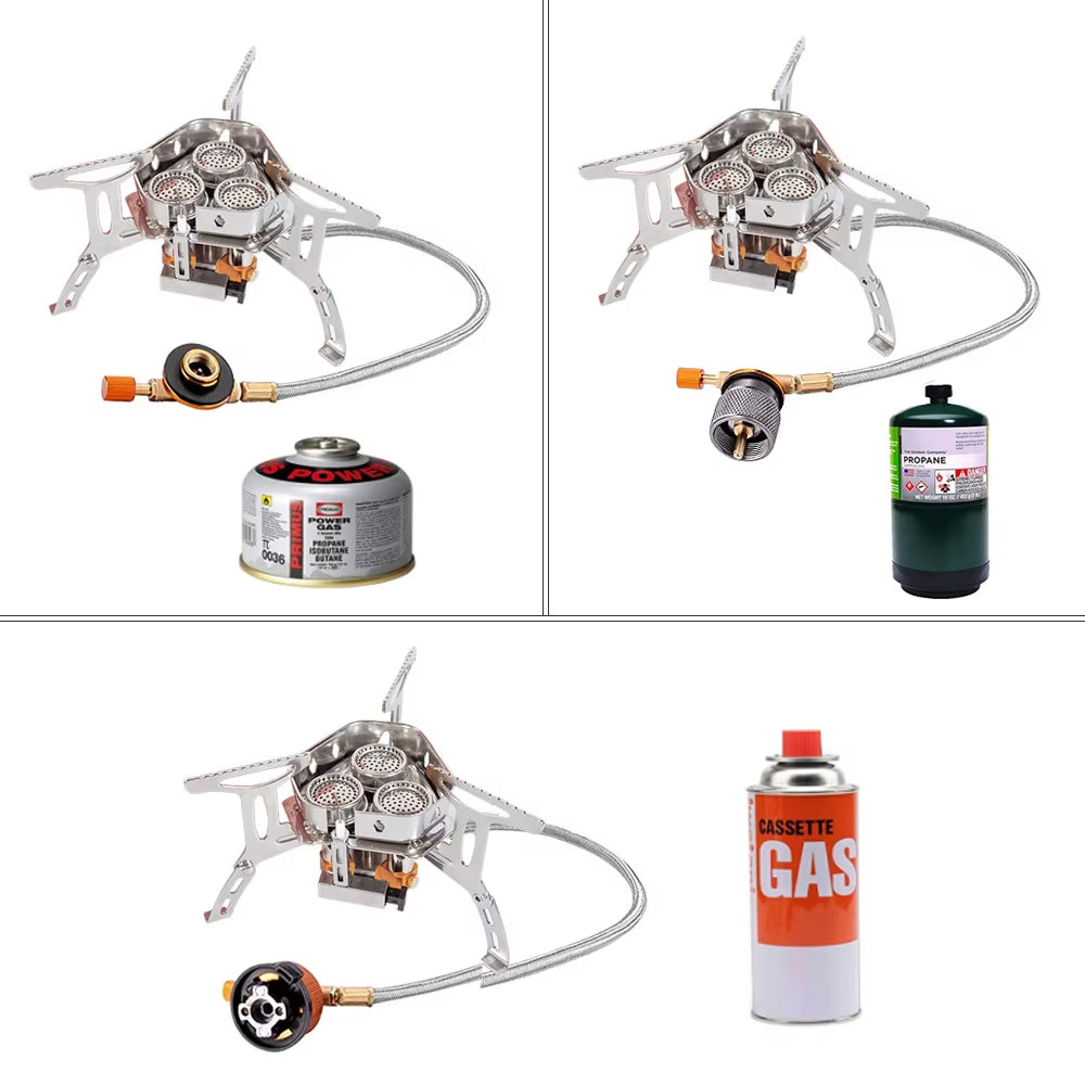3 Heads Gas Stove Tourist Camping Burners Folding Backpacking Furnace 5800W Outdoor Hiking Picnic BBQ Cooking Equipment